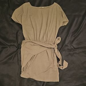 Stylish Olive Green Dress with Waist Tie